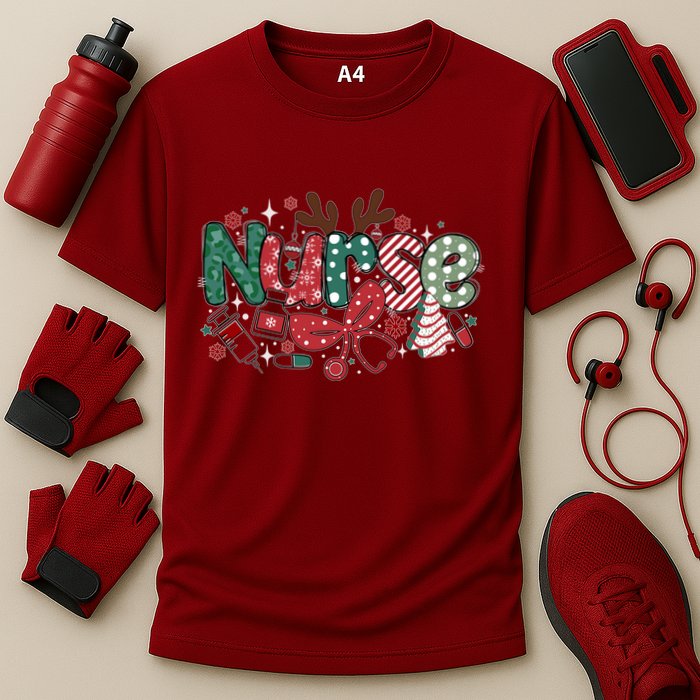 Cute Christmas Nurse Cooling Performance Crew T-Shirt