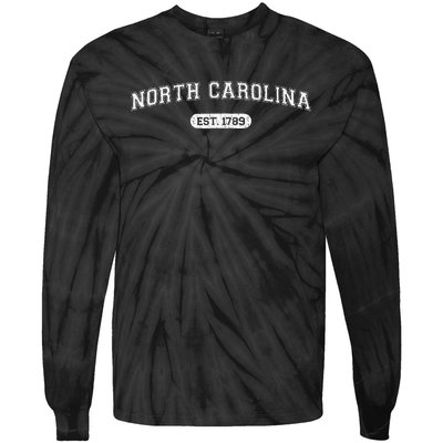 Classic Collegestyle North Carolina 1789 Distressed Tie-Dye Long Sleeve Shirt