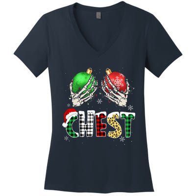 Christmas Chest Nuts Chestnuts Xmas Couple Matching Costume Women's V-Neck T-Shirt