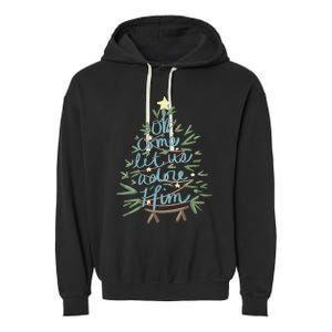 Christian Christ Nativity Christmas Oh Come Let Us Adore Him Garment-Dyed Fleece Hoodie