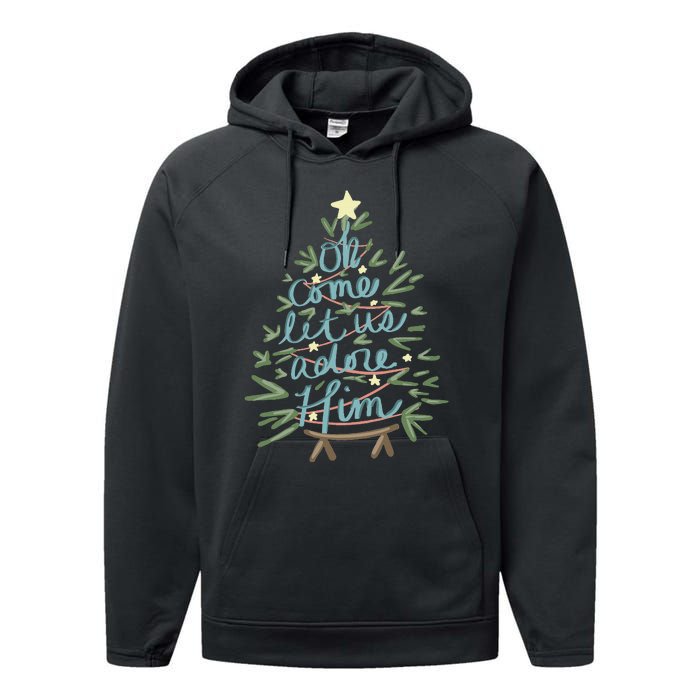 Christian Christ Nativity Christmas Oh Come Let Us Adore Him Performance Fleece Hoodie