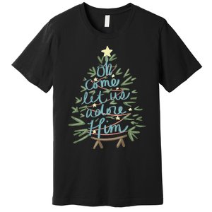 Christian Christ Nativity Christmas Oh Come Let Us Adore Him Premium T-Shirt