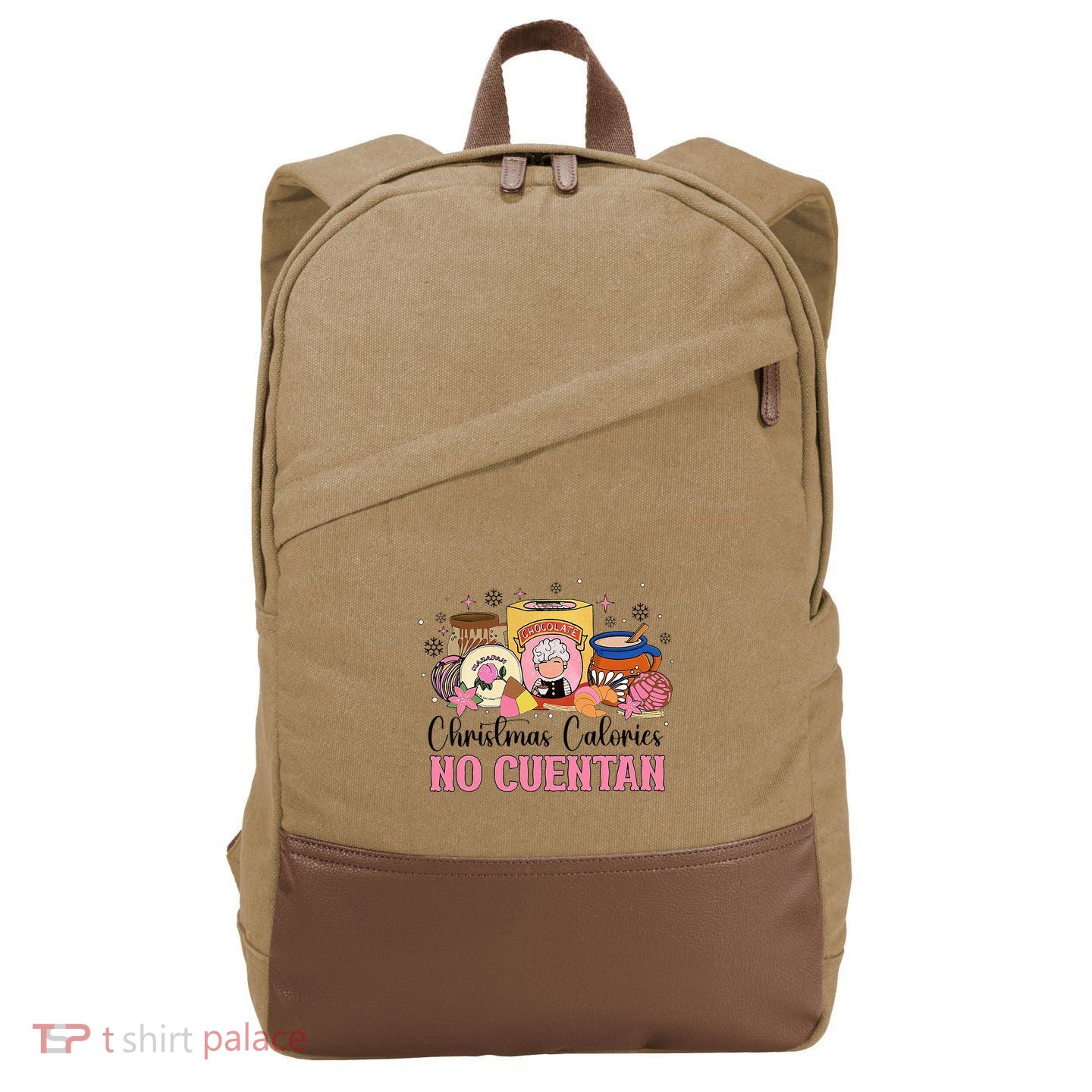 Christmas Calories No Cuentan Mexican Pan Dulce Xmas Family Cotton Canvas Backpack