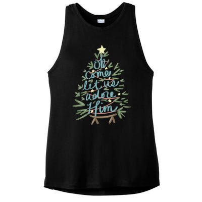 Christian Christ Nativity Christmas Oh Come Let Us Adore Him Great Gift Ladies PosiCharge Tri-Blend Wicking Tank