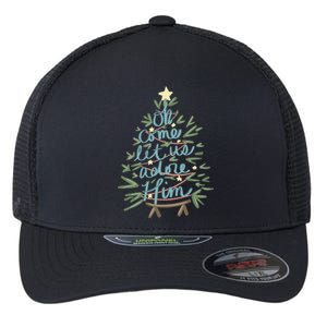 Christian Christ Nativity Christmas Oh Come Let Us Adore Him Great Gift Flexfit Unipanel Trucker Cap