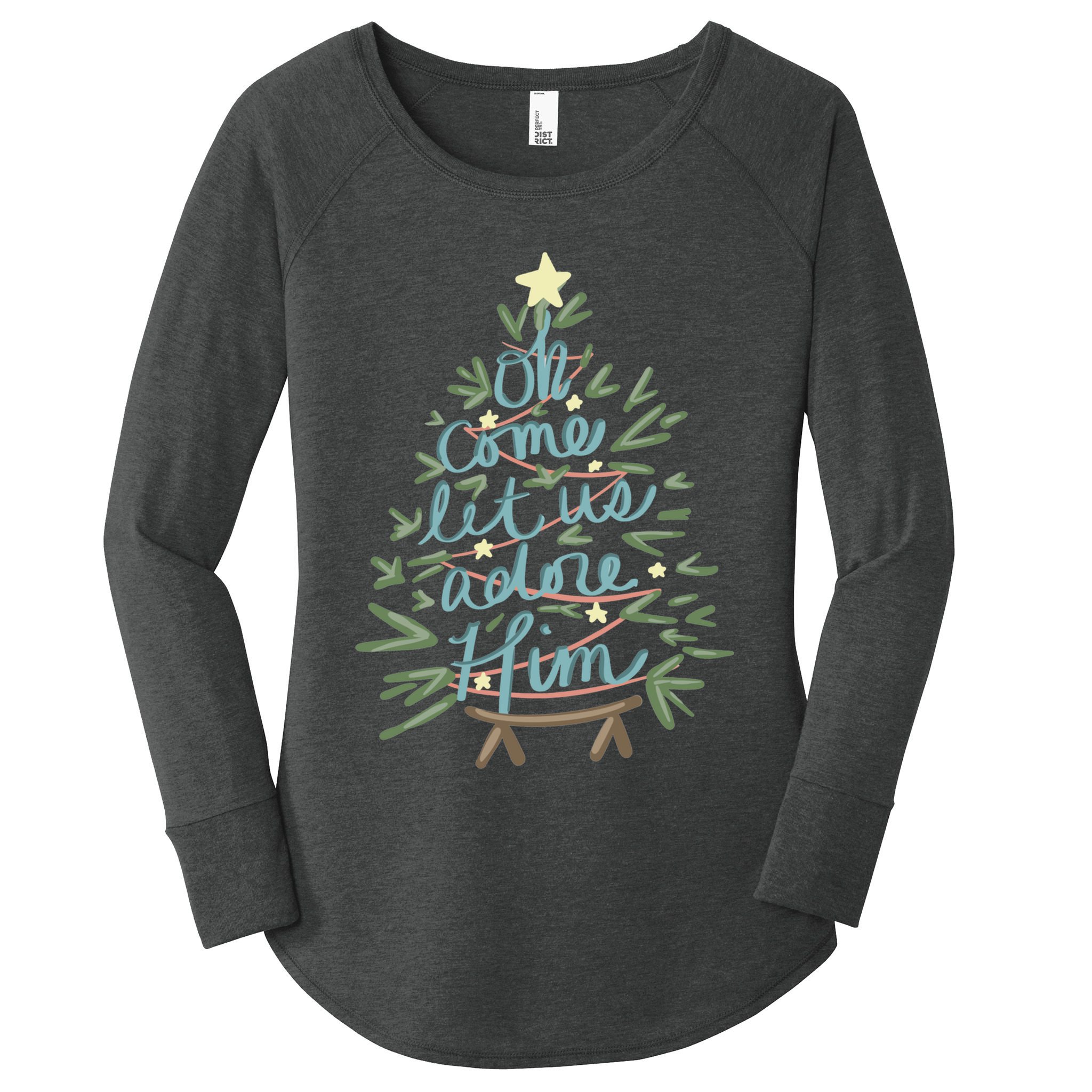 Christian Christ Nativity Christmas Oh Come Let Us Adore Him Great Gift Women's Perfect Tri Tunic Long Sleeve Shirt