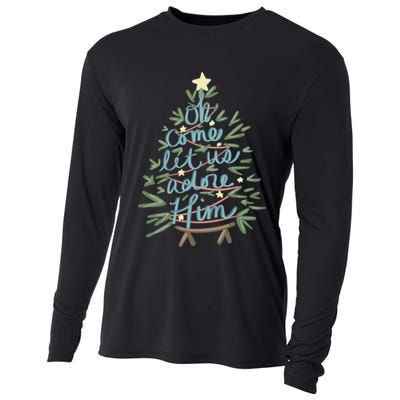 Christian Christ Nativity Christmas Oh Come Let Us Adore Him Great Gift Cooling Performance Long Sleeve Crew
