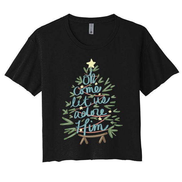 Christian Christ Nativity Christmas Oh Come Let Us Adore Him Great Gift Crop Top