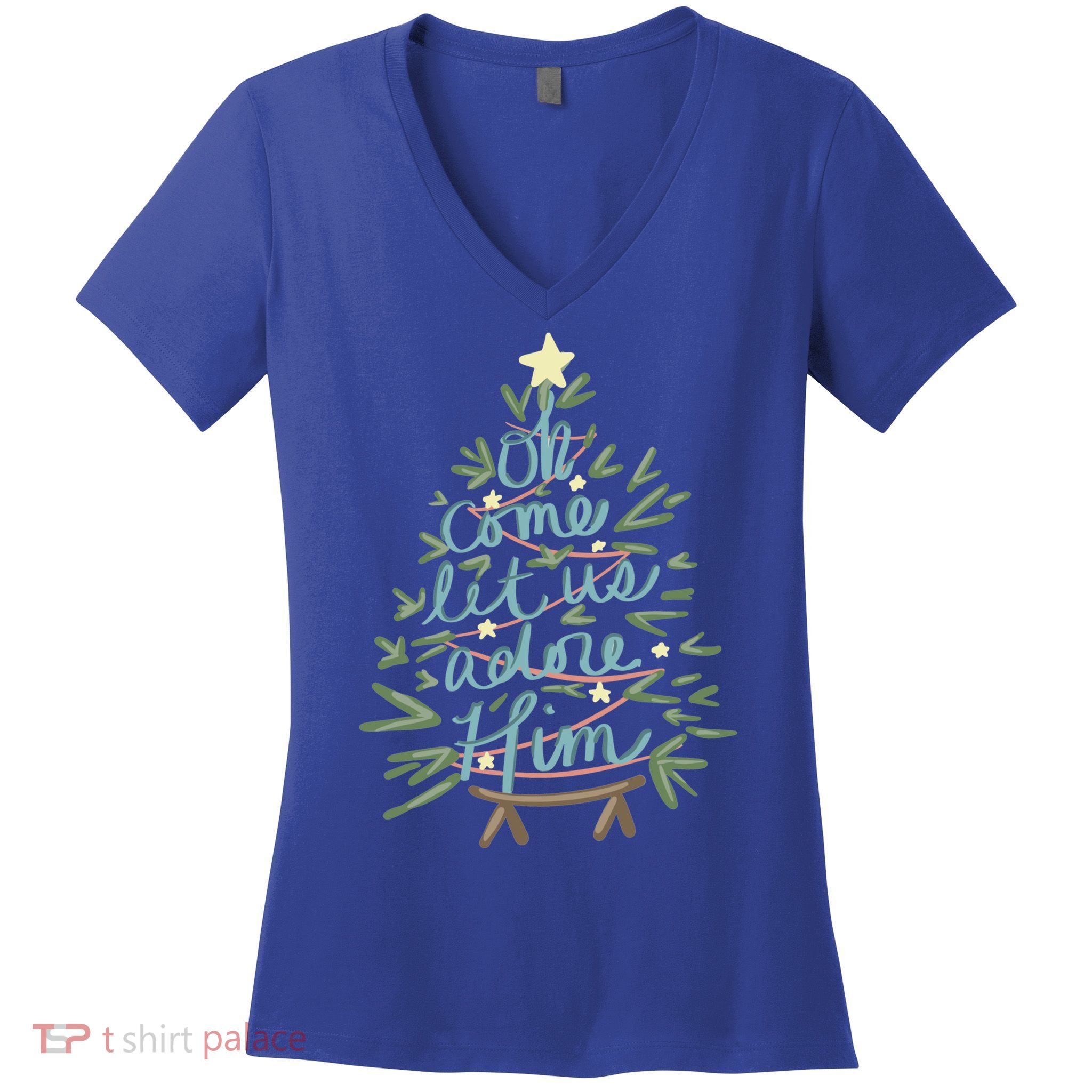Christian Christ Nativity Christmas Oh Come Let Us Adore Him Great Gift Women's V-Neck T-Shirt