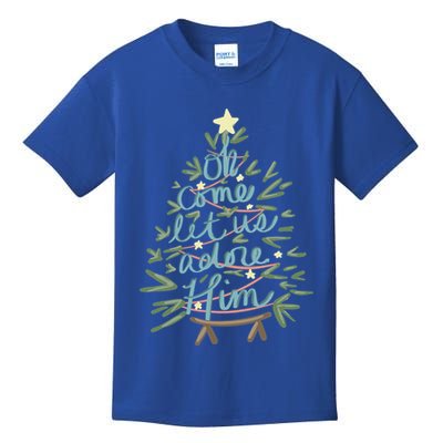 Christian Christ Nativity Christmas Oh Come Let Us Adore Him Great Gift Kids T-Shirt