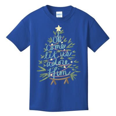 Christian Christ Nativity Christmas Oh Come Let Us Adore Him Great Gift Kids T-Shirt