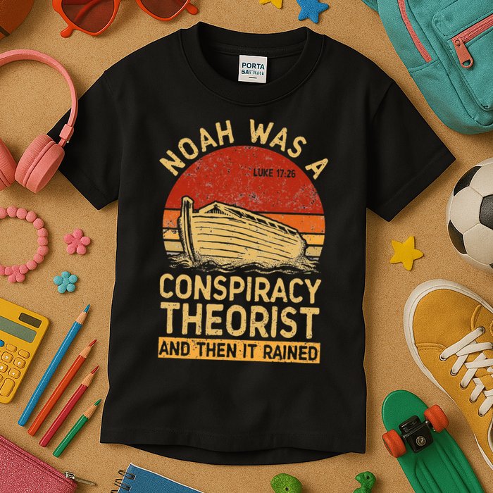 Conservative Christian Noah Was A Conspiracy Theorist Retro Kids T-Shirt