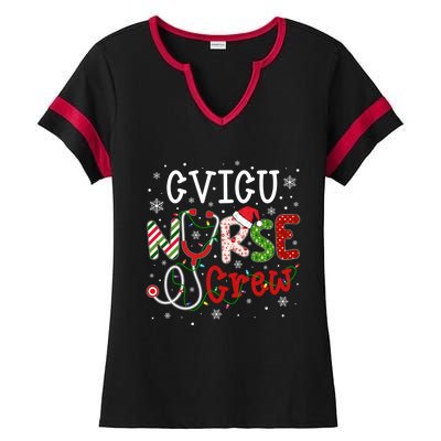 Cvicu Christmas Nurse Crew Funny Nursing Christmas Pattern Gift Ladies Halftime Notch Neck Tee