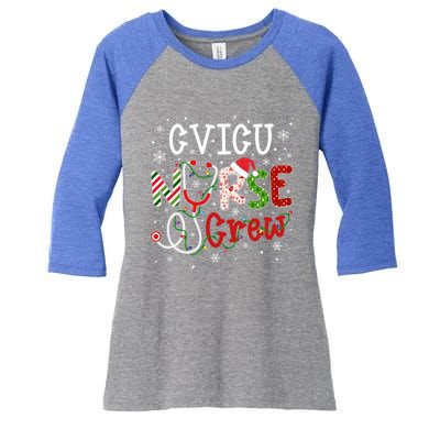 Cvicu Christmas Nurse Crew Funny Nursing Christmas Pattern Gift Women's Tri-Blend 3/4-Sleeve Raglan Shirt