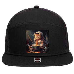 Cat Cooking Noodles Gift 7 Panel Mesh Trucker Snapback Hat