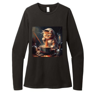 Cat Cooking Noodles Gift Womens CVC Long Sleeve Shirt