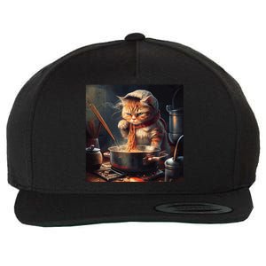 Cat Cooking Noodles Gift Wool Snapback Cap