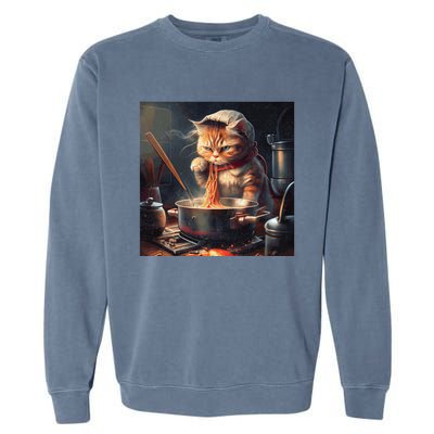 Cat Cooking Noodles Gift Garment-Dyed Sweatshirt