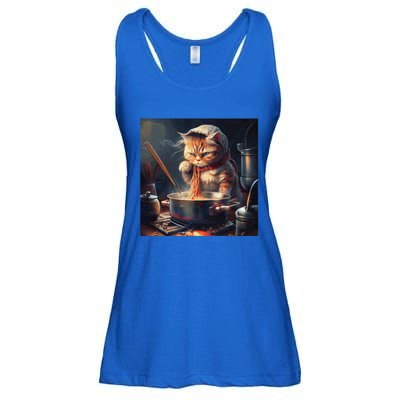 Cat Cooking Noodles Gift Ladies Essential Flowy Tank