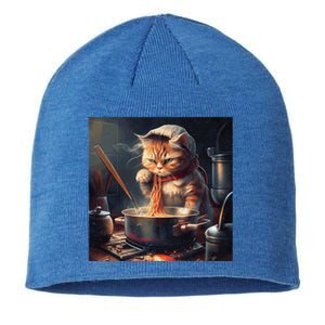 Cat Cooking Noodles Gift Sustainable Beanie