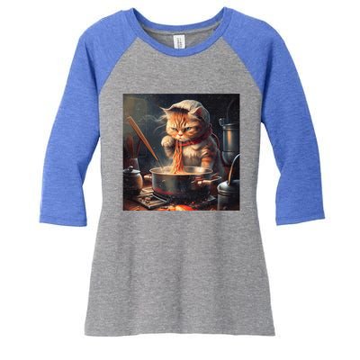 Cat Cooking Noodles Gift Women's Tri-Blend 3/4-Sleeve Raglan Shirt