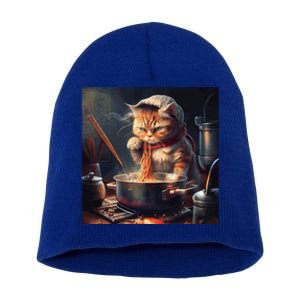 Cat Cooking Noodles Gift Short Acrylic Beanie