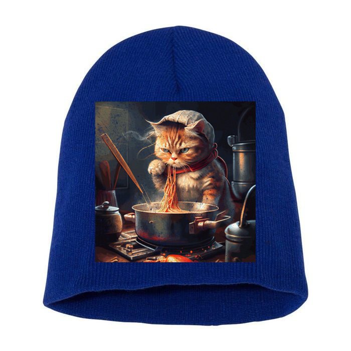 Cat Cooking Noodles Gift Short Acrylic Beanie