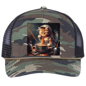 Cat Cooking Noodles Gift Retro Rope Trucker Hat Cap