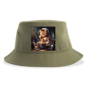 Cat Cooking Noodles Gift Sustainable Bucket Hat