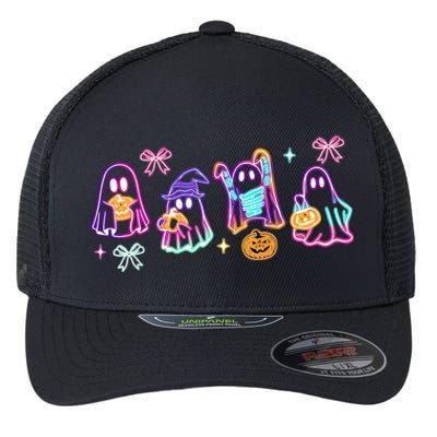 Cute Colorful Neon Boo Ghost Halloween Spooky Season Flexfit Unipanel Trucker Cap