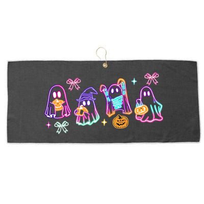 Cute Colorful Neon Boo Ghost Halloween Spooky Season Large Microfiber Waffle Golf Towel