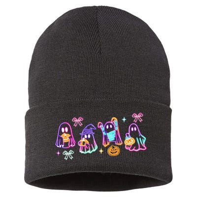 Cute Colorful Neon Boo Ghost Halloween Spooky Season Sustainable Knit Beanie