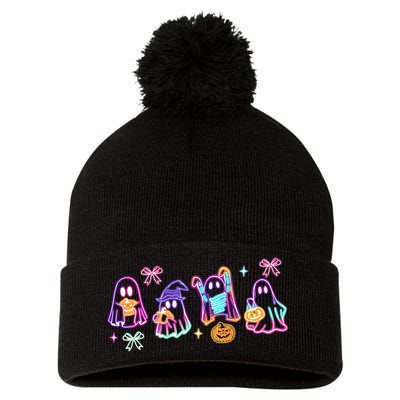 Cute Colorful Neon Boo Ghost Halloween Spooky Season Pom Pom 12in Knit Beanie