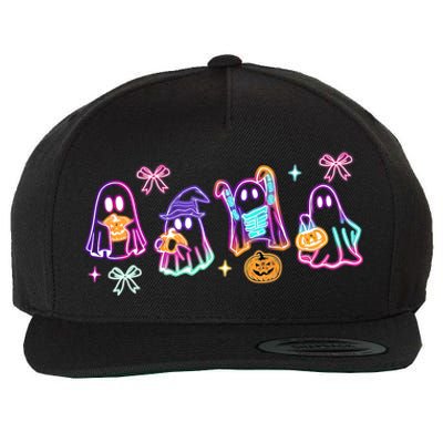 Cute Colorful Neon Boo Ghost Halloween Spooky Season Wool Snapback Cap