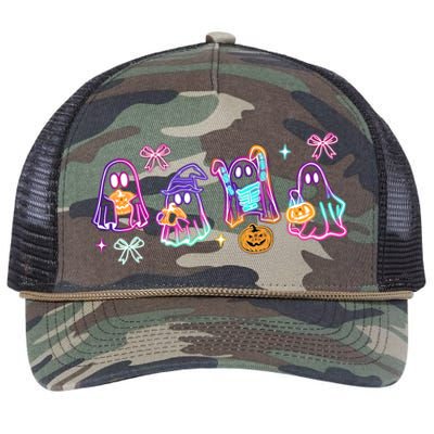 Cute Colorful Neon Boo Ghost Halloween Spooky Season Retro Rope Trucker Hat Cap