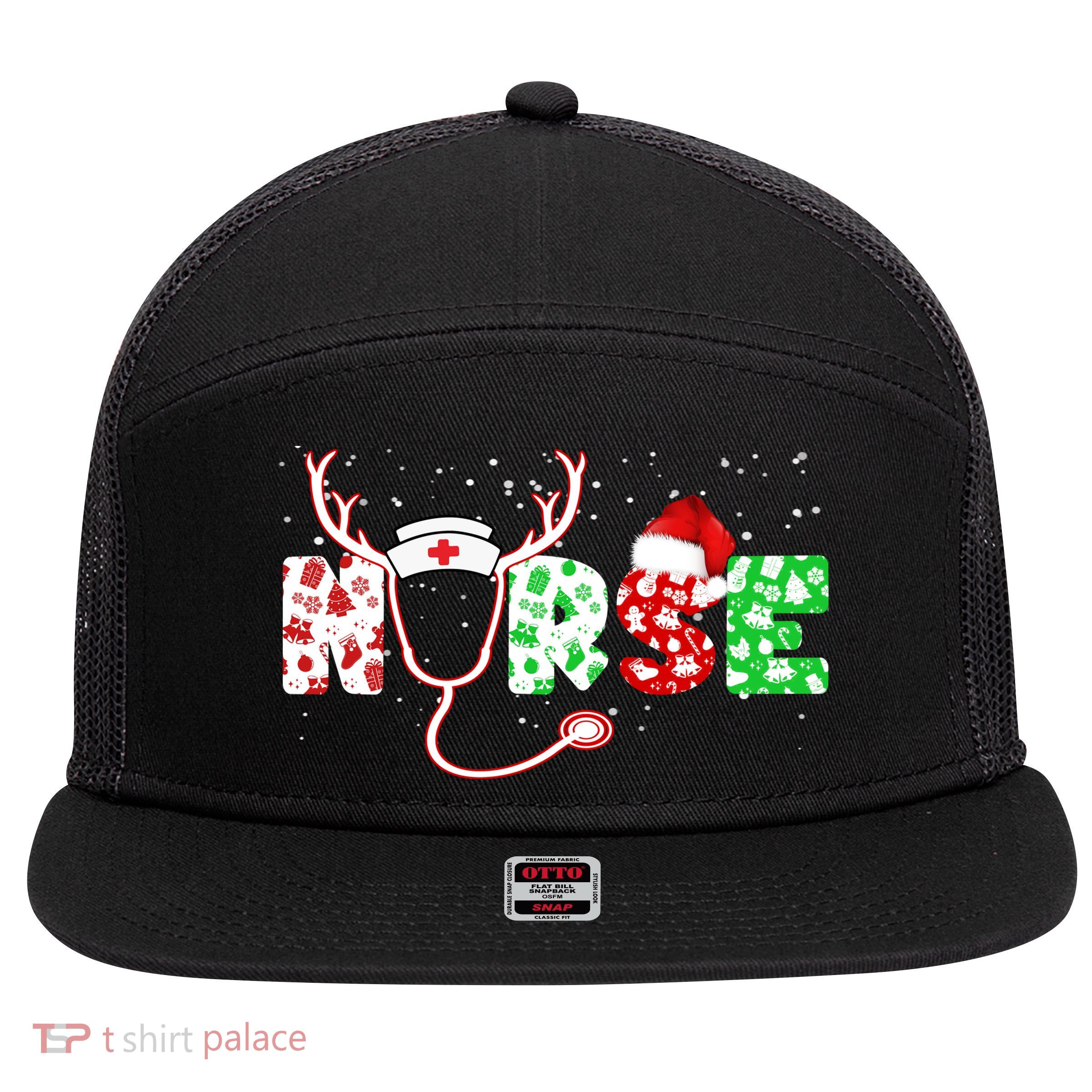 Cute Christmas Nurse Logo 7 Panel Mesh Trucker Snapback Hat