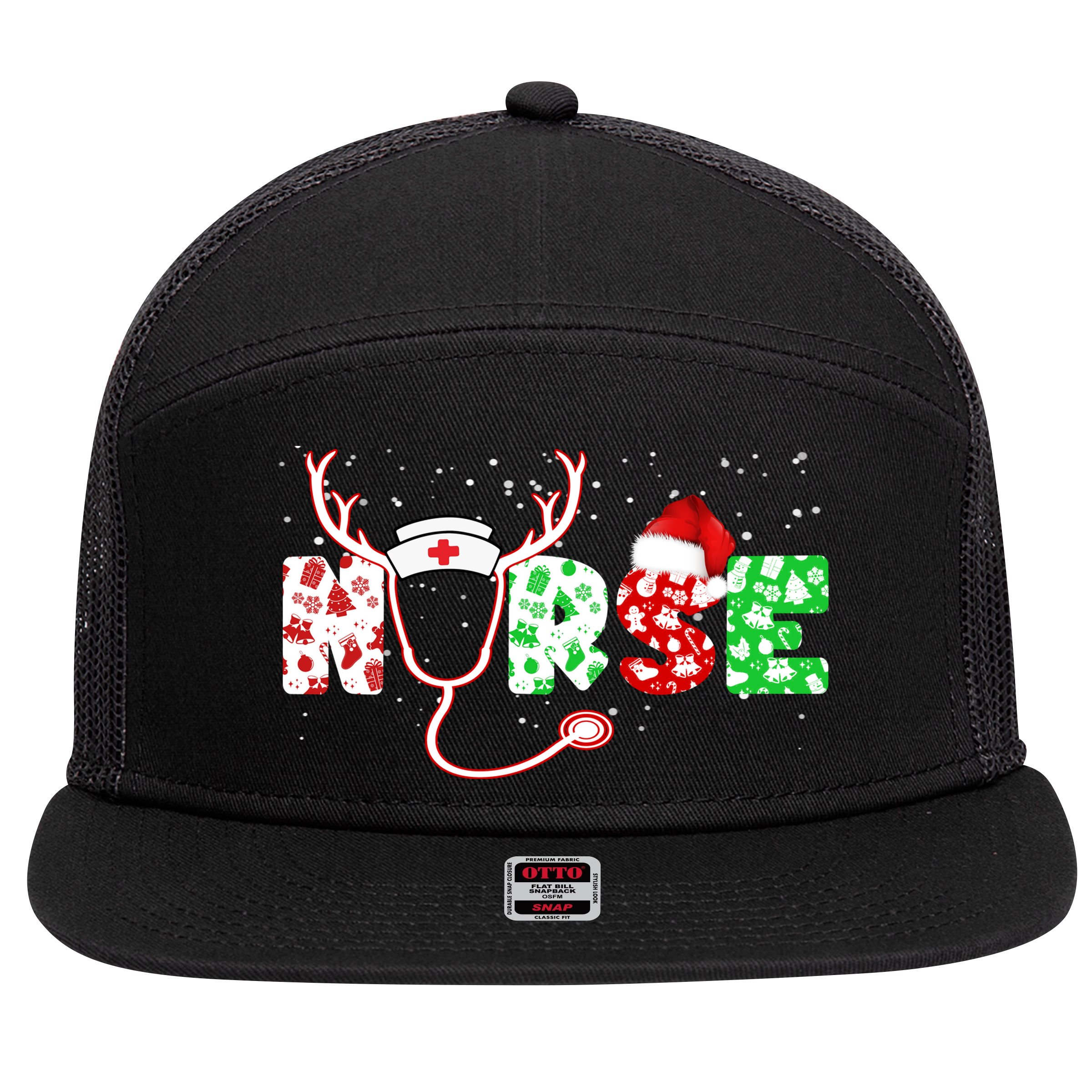 Cute Christmas Nurse Logo 7 Panel Mesh Trucker Snapback Hat