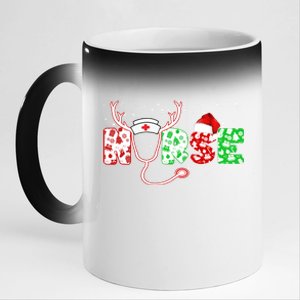 Cute Christmas Nurse Logo 11oz Black Color Changing Mug