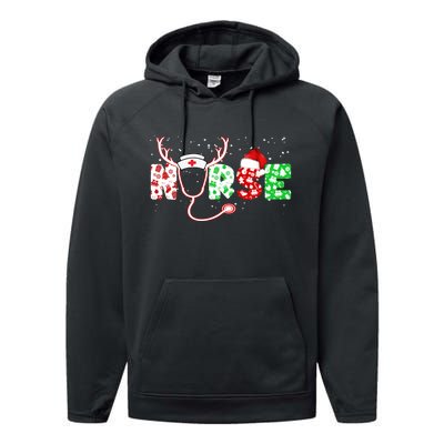 Cute Christmas Nurse Logo Performance Fleece Hoodie