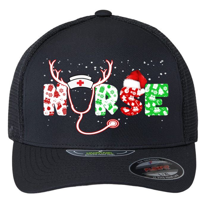 Cute Christmas Nurse Logo Flexfit Unipanel Trucker Cap