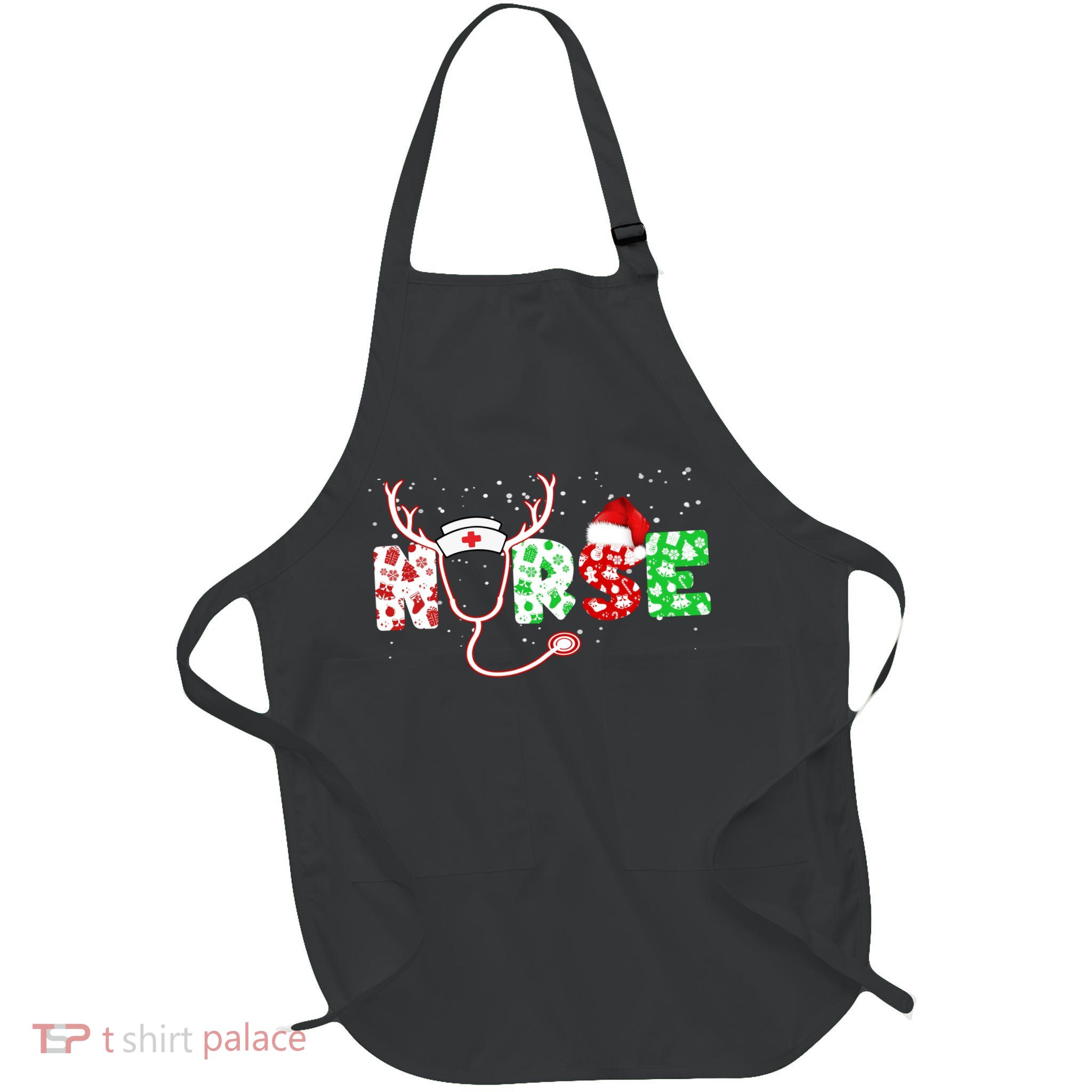 Cute Christmas Nurse Logo Full-Length Apron With Pockets