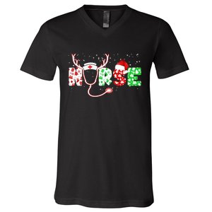 Cute Christmas Nurse Logo V-Neck T-Shirt