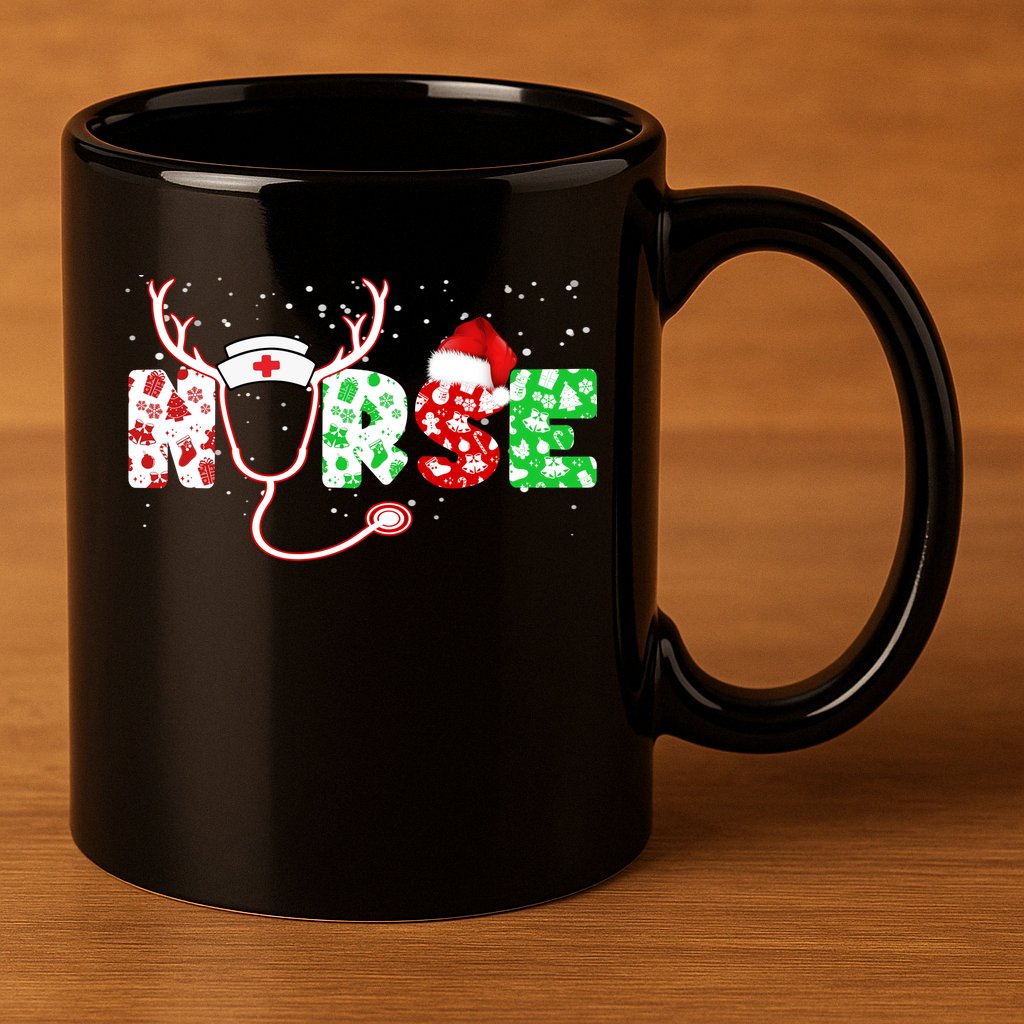 Cute Christmas Nurse Logo 11oz C Handle Ceramic Mug