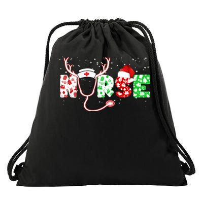 Cute Christmas Nurse Logo Drawstring Bag