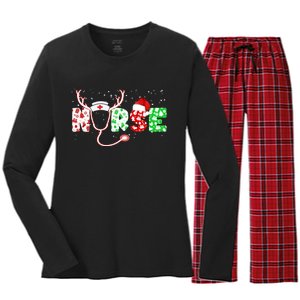 Cute Christmas Nurse Logo Women's Long Sleeve Flannel Pajama Set 