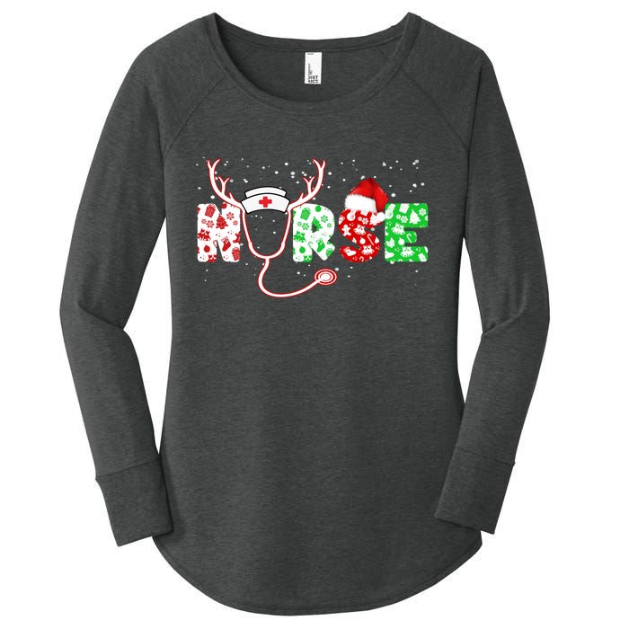 Cute Christmas Nurse Logo Women's Perfect Tri Tunic Long Sleeve Shirt