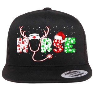 Cute Christmas Nurse Logo Flat Bill Trucker Hat