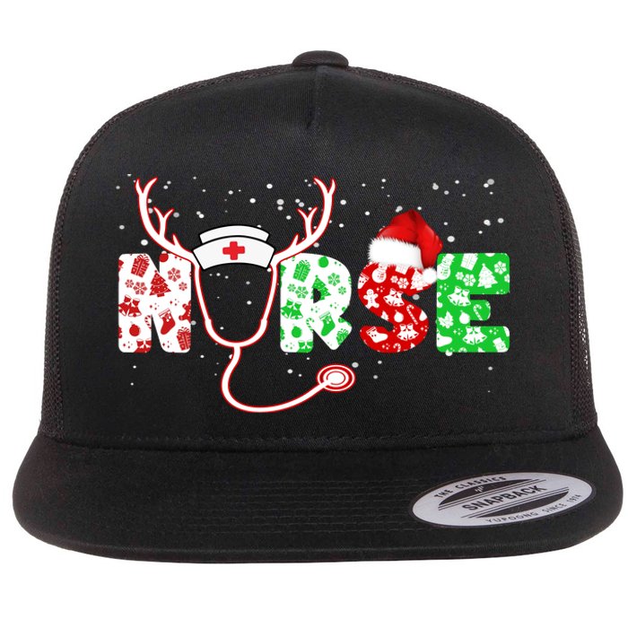 Cute Christmas Nurse Logo Flat Bill Trucker Hat