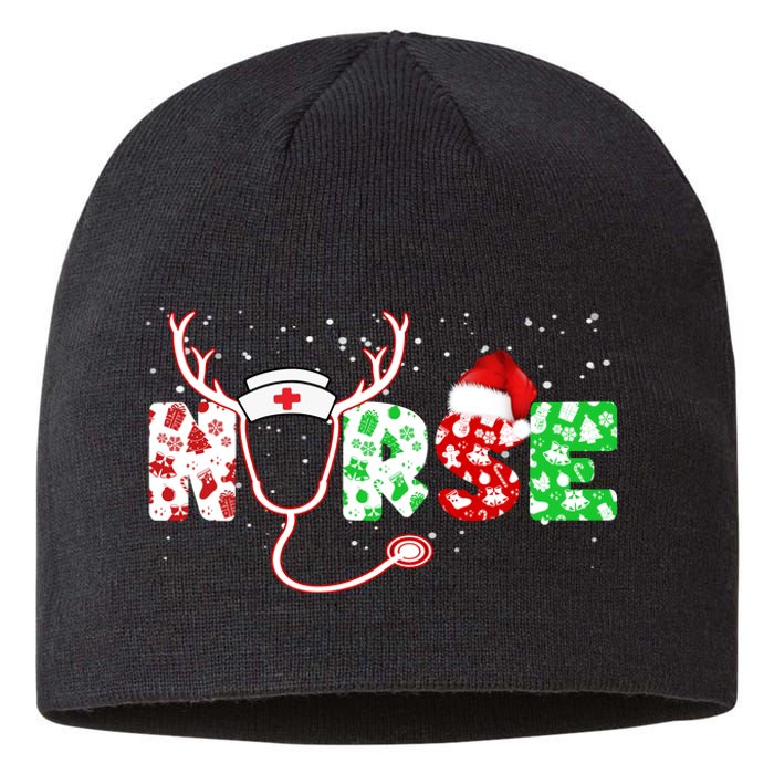 Cute Christmas Nurse Logo Sustainable Beanie