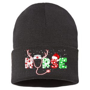 Cute Christmas Nurse Logo Sustainable Knit Beanie